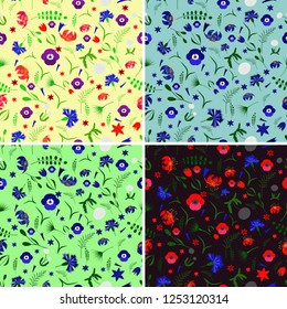set pattern color flowers- vector illustration, eps