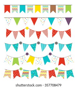 Set of pattern colorful pennants or garlands isolated, celebration concept