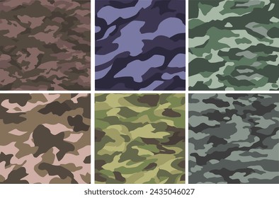 Set Pattern Contemporary Urban Camouflage Vector Military Textile Print, Abstract Army Style Modern Fabric Template seamless pattern