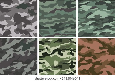 Set Pattern Contemporary Urban Camouflage Vector Military Textile Print, Abstract Army Style Modern Fabric Template seamless pattern