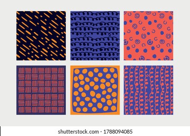 Set of pattern design template with abstract shapes and textures. Creative modern art vector illustrations with blue, pink, orange colors.