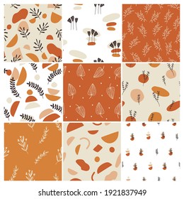 Set of pattern designs with floral elements and abstract shapes. Vector illustration.