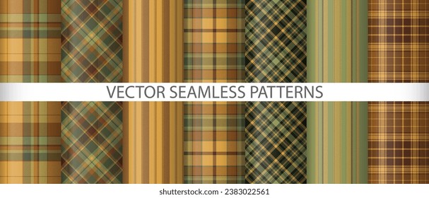 Establecer tartán de tela de patrón. Textura textil sin foco. Colección de verificación vectorial de fondo.