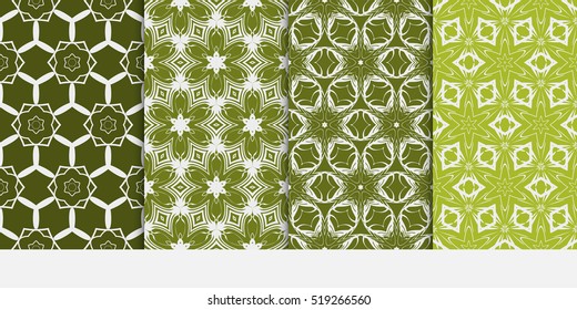 set of pattern with floral and leave style. green color. Vector seamless. For modern interiors design, wallpaper, textile industry