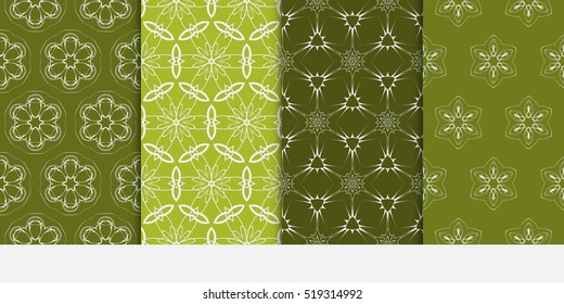 set of pattern with floral and leave style. green color. Vector seamless. For modern interiors design, wallpaper, textile industry