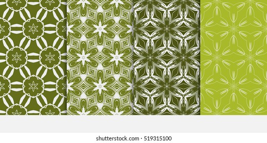 set of pattern with floral and leave style. green color. Vector seamless. For modern interiors design, wallpaper, textile industry