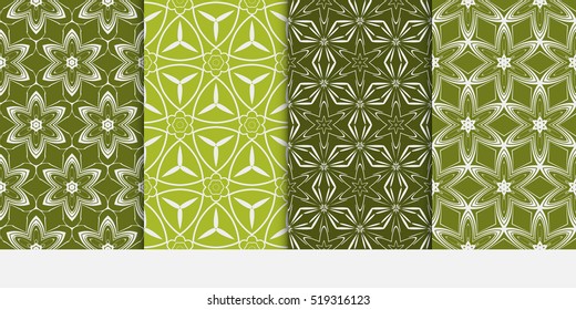 set of pattern with floral and leave style. green color. Vector seamless. For modern interiors design, wallpaper, textile industry
