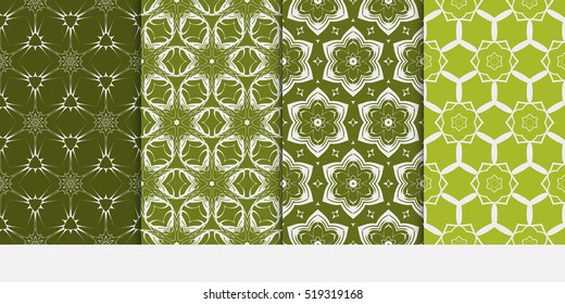 set of pattern with floral and leave style. green color. Vector seamless. For modern interiors design, wallpaper, textile industry