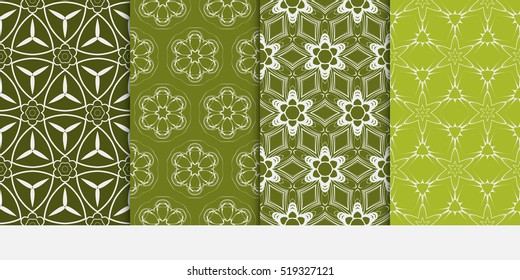 set of pattern with floral and leave style. green color. Vector seamless. For modern interiors design, wallpaper, textile industry