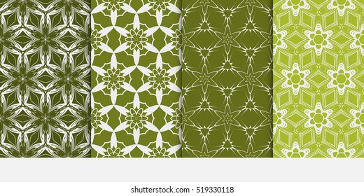 set of pattern with floral and leave style. green color. Vector seamless. For modern interiors design, wallpaper, textile industry