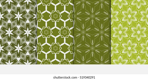set of pattern with floral and leave style. green color. Vector seamless. For modern interiors design, wallpaper, textile industry