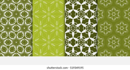 set of pattern with floral and leave style. green color. Vector seamless. For modern interiors design, wallpaper, textile industry