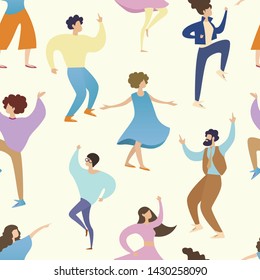 Set Pattern Funny Character Seamless Cartoon. Collection Men and Women in Casual Wear Dance and Have Fun. People on Move, Posing and Gesticulation. Ethnic Group People Vector Illustration.