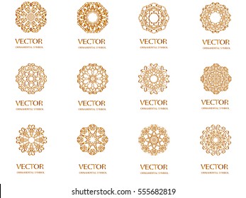 Set Pattern geometric gold logo. Vector decorative Arabic characters