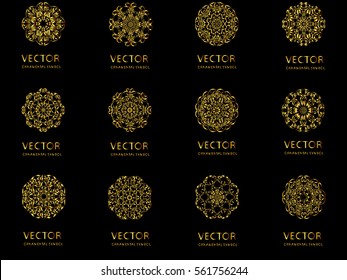 Set Pattern geometric gold logo. Vector decorative Arabic characters