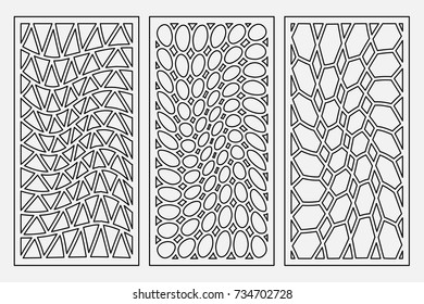 Establecer adorno geométrico de patrón. Tarjeta para corte láser. Diseño decorativo de elementos. Patrón geométrico. Ilustración vectorial.