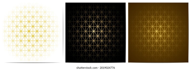    Conjunto de patrones con líneas brillantes doradas.Lujo de fondo negro, blanco y dorado.Diseño para decoraciones,papel pintado; ropa; envoltura.Ilustración vectorial.Eps10