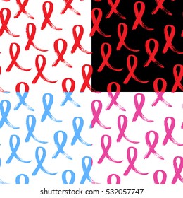 A set of pattern of hand drawn ribbons to World Breast Cancer Awareness, to Prostate Cancer Awareness month, World AIDS day.
Medical signs. 