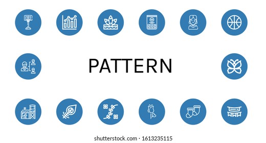 Set of pattern icons. Such as Basketball, Combination chart, Native american, Jelly beans, Gothic, Military base, Dreamcatcher, Flower design, Rose, Socks, Garland , pattern icons