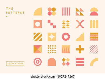 A set of pattern icons of various abstract shapes such as circles and stripe dots. background pattern template.