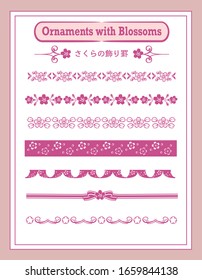Set of pattern line with cherry blossoms. Vector illustration. Japanese title says "Dividers with Cherry Blossoms".