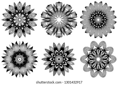 Set of Pattern Of Mandala . Vector Illustration. Modern Decorative Floral Color Mandala. Decorative Circle Ornament. Floral Design. Black white color.