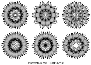 Set of Pattern Of Mandala . Vector Illustration. Modern Decorative Floral Color Mandala. Decorative Cicle Ornament. Floral Design. Black white color.
