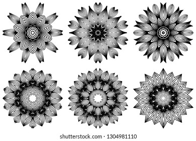 Set of Pattern Of Mandala . Vector Illustration. Modern Decorative Floral Color Mandala. Decorative Cicle Ornament. Floral Design. Black white color.