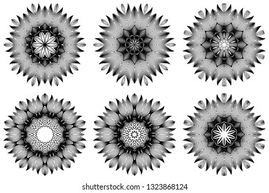 Set of Pattern Of Mandala . Vector Illustration. Modern Decorative Floral Color Mandala. Decorative Cicle Ornament. Floral Design. Black white color.