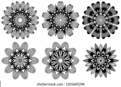 Set of Pattern Of Mandala . Vector Illustration. Modern Decorative Floral Color Mandala. Decorative Cicle Ornament. Floral Design. Black white color.