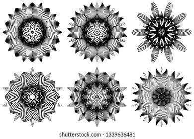 Set of Pattern Of Mandala . Vector Illustration. Modern Decorative Floral Color Mandala. Decorative Cicle Ornament. Floral Design. Black white color.