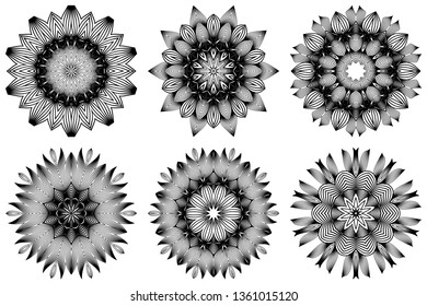 Set of Pattern Of Mandala . Vector Illustration. Modern Decorative Floral Color Mandala. Decorative Cicle Ornament. Floral Design. Black white color.