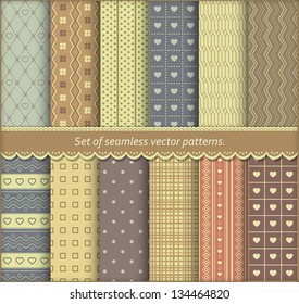 Set of pattern paper for scrapbook or pack. Eps 10 vector seamless backgrounds.
