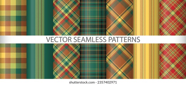 Set pattern plaid check. Background texture seamless. Vector fabric tartan textile collection.