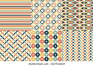 Set of pattern in retro style. Abstract texture decorative 50`s, 60's, 70's style. Can be used for fabric, wallpaper, textile, wall decoration. Vector illustration