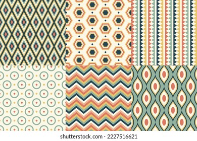 Set of pattern in retro style. Abstract texture decorative 50`s, 60's, 70's style. Can be used for fabric, wallpaper, textile, wall decoration. Vector illustration