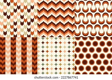 Set of pattern in retro style. Abstract texture decorative 50`s, 60's, 70's style. Can be used for fabric, wallpaper, textile, wall decoration. Vector illustration