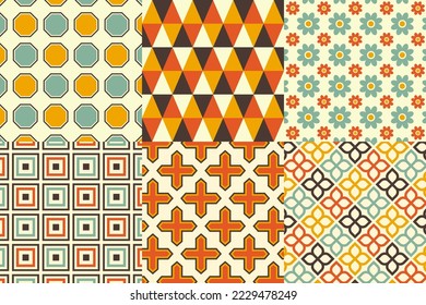 Set of pattern in retro style. Abstract texture decorative 50`s, 60's, 70's style. Can be used for fabric, wallpaper, textile, wall decoration. Vector illustration