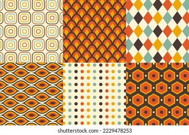 Set of pattern in retro style. Abstract texture decorative 50`s, 60's, 70's style. Can be used for fabric, wallpaper, textile, wall decoration. Vector illustration