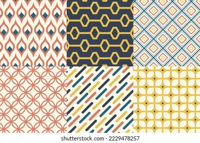 Set of pattern in retro style. Abstract texture decorative 50`s, 60's, 70's style. Can be used for fabric, wallpaper, textile, wall decoration. Vector illustration