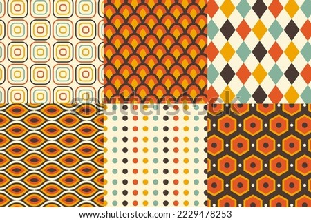 Set of pattern in retro style. Abstract texture decorative 50`s, 60's, 70's style. Can be used for fabric, wallpaper, textile, wall decoration. Vector illustration