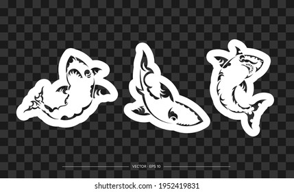 Set of Pattern shark in Maori style. Vector illustration