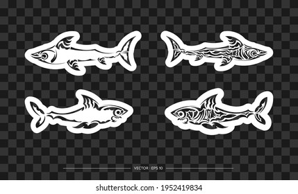 Set of Pattern shark in Maori style. Vector illustration