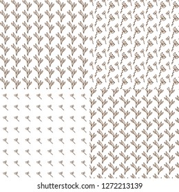 Set of pattern of the sketches of flowers, brunches and leaves. Border from field flowers. Natural background for inscriptions, postcards, invitations