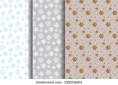 set pattern with snowflakes and snow on multi colors background.