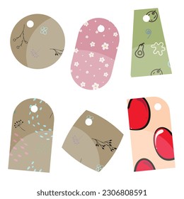 Set with pattern tags in colors and different shapes