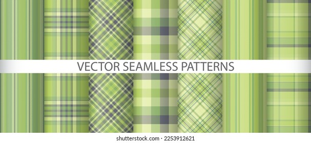 Set pattern tartan textile. Check background vector. Seamless plaid fabric texture collection.
