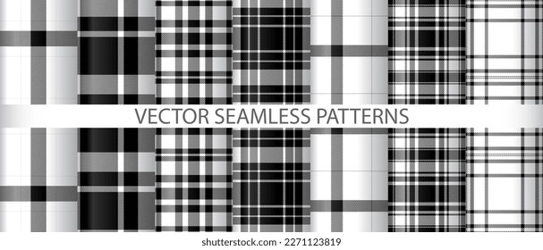 Set pattern textile fabric. Background check tartan. Vector plaid seamless texture collection.
