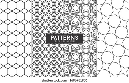 Set of pattern vector collection black and white. Geometric lines patterns with edges, angles. Geometric backgrounds for cataloges, corporate brochures. Line shapes patterns, header elements. Cover pa