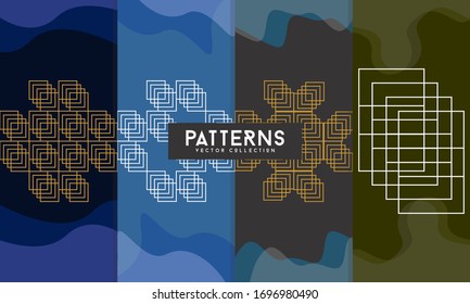 Set of pattern vector collection. Geometric lines patterns with edges, angles. Geometric backgrounds for cataloges, corporate brochures. Line shapes patterns, header elements. Cover page layouts set.